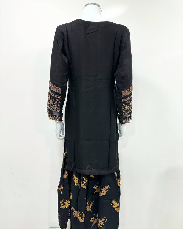 Simrans Black Chiffon Block Print Garara Suit