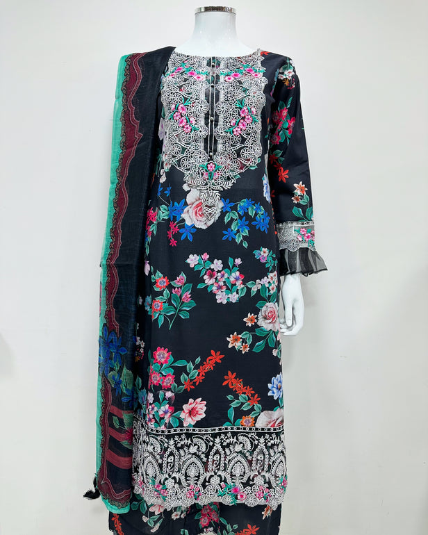 Simrans Black Digital Printed Floral Lawn Suit