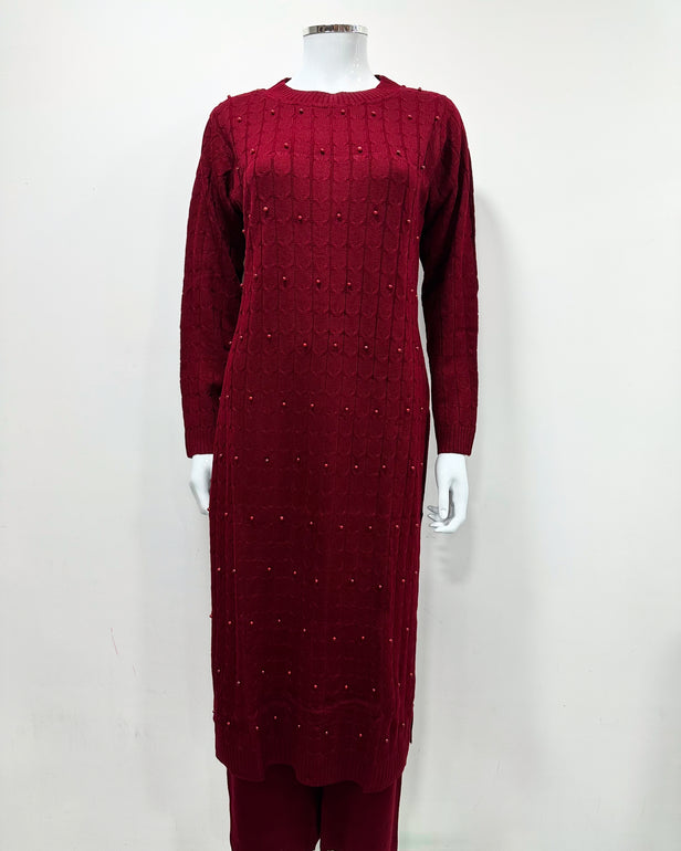 Deep Red Premium Knit Co-ord Modest Cosy 2Pc Set