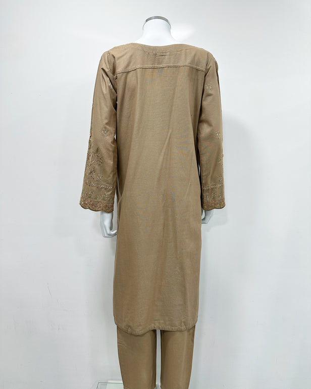 RAFIA Designer Beige Contrast Khaddar Kameez Suit