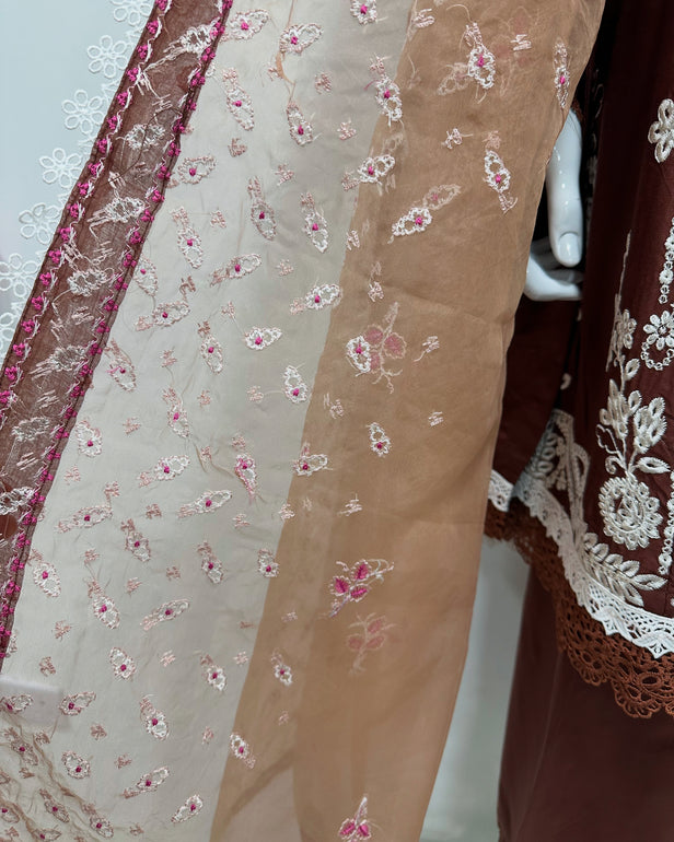 Simrans Ivana Lux Farshi Dark Brown Viscose Embroidered Suit