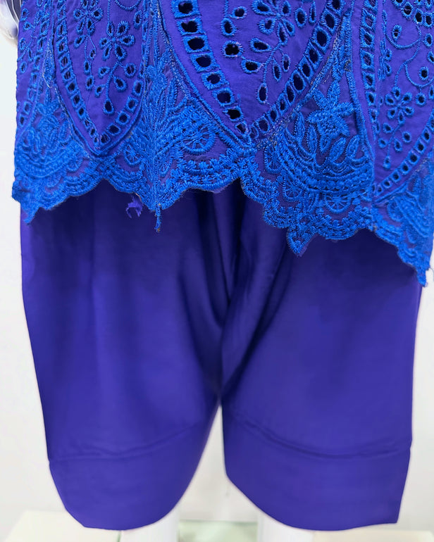 Simrans Girls Boho Chikankari Cobalt Blue Embroidered Farshi Suit