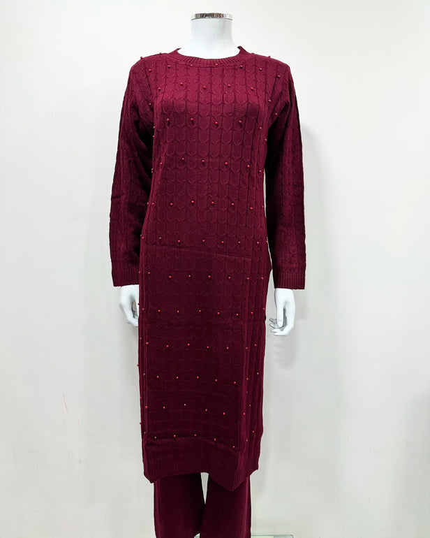 Maroon Premium Knit Co-ord Modest Cosy 2Pc Set