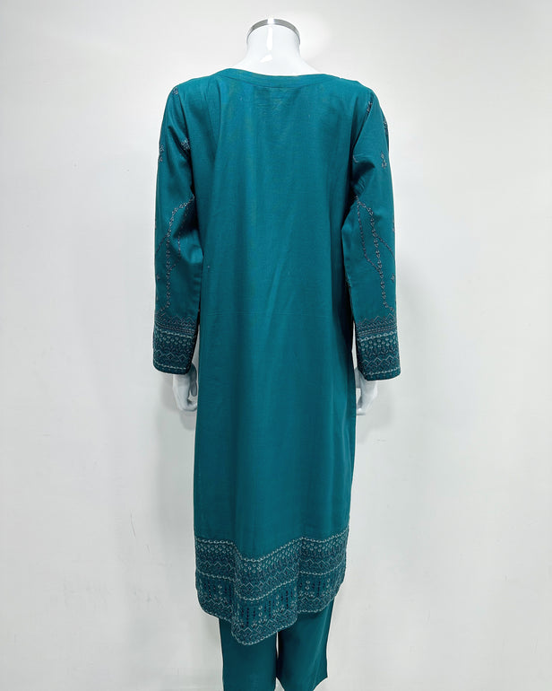 RAFIA Designer Teal Contrast Khaddar Kameez Suit