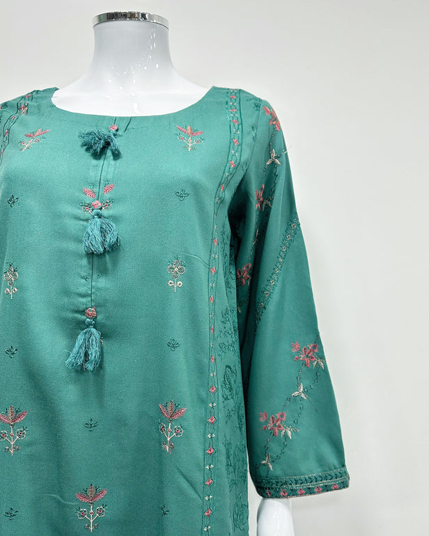 RAFIA Designer Sea Green Dhanak Heavy Embroidered Shawl Suit