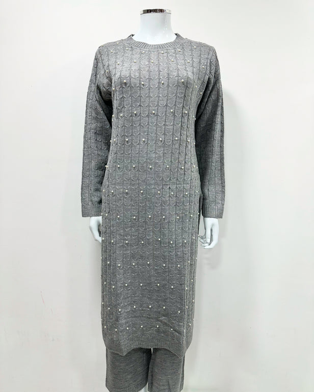 Grey Premium Knit Co-ord Modest Cosy 2Pc Set
