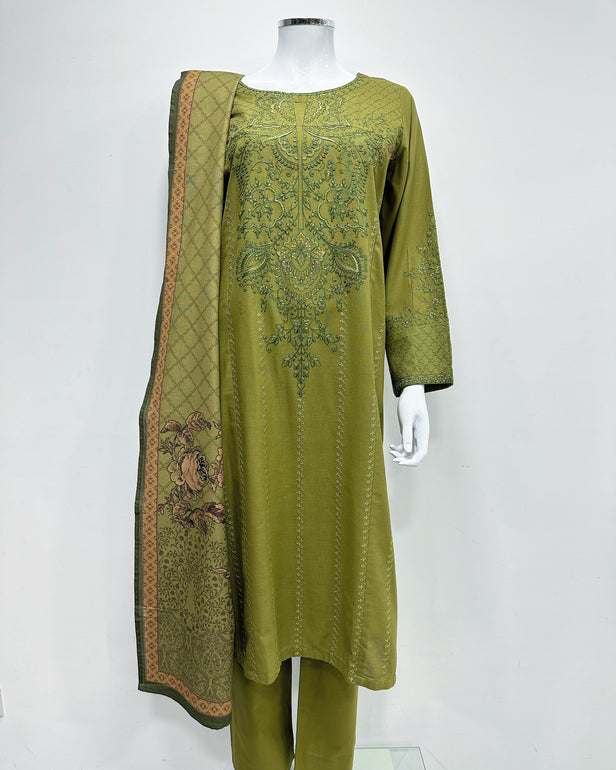 RAFIA Designer Green Khaddar Kameez Suit