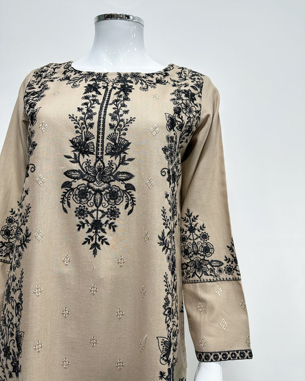 RAFIA Designer Beige Contrast Khaddar Kameez Suit