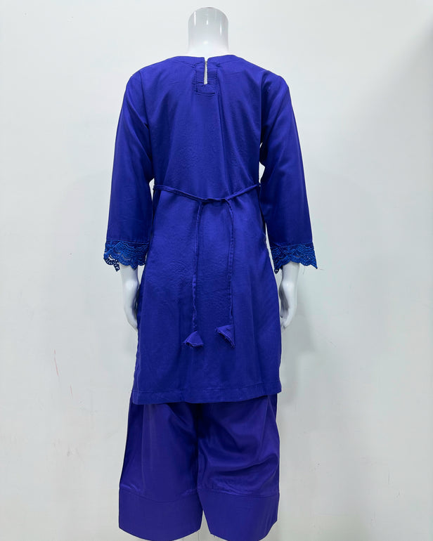 Simrans Girls Boho Chikankari Cobalt Blue Embroidered Farshi Suit