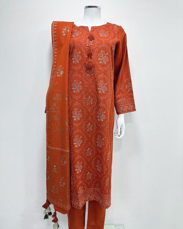 RAFIA Designer Burnt Orange Khaddar Kameez Suit