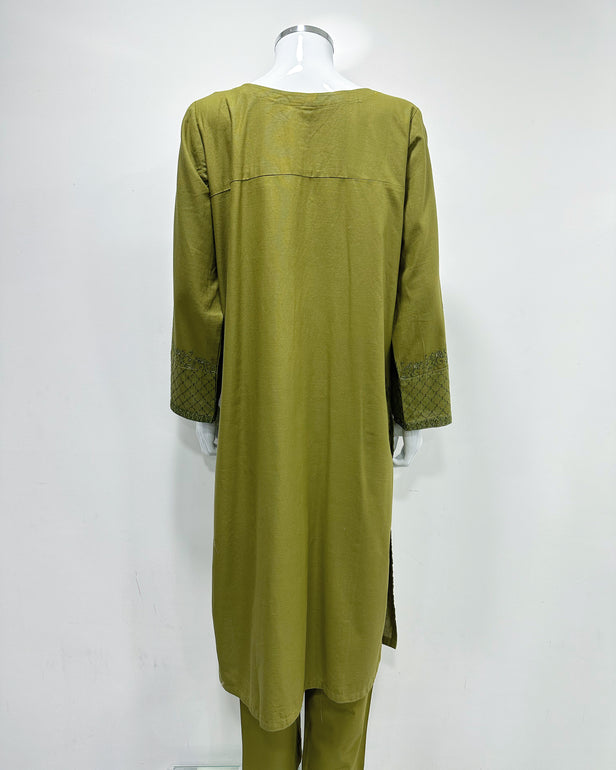RAFIA Designer Green Khaddar Kameez Suit