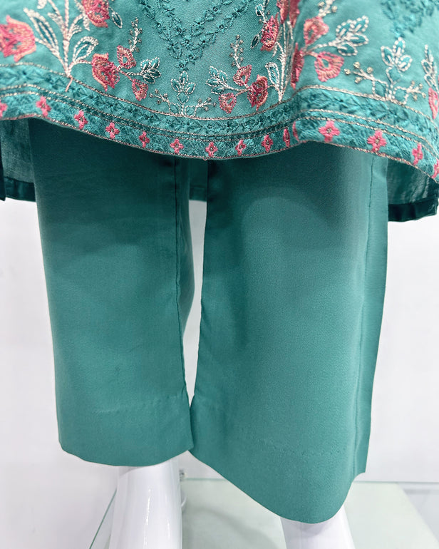 RAFIA Designer Sea Green Dhanak Heavy Embroidered Shawl Suit