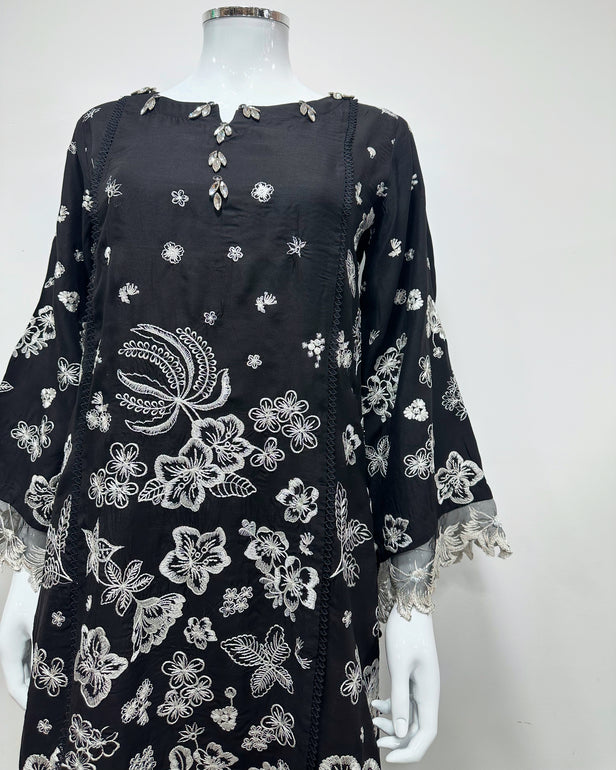 Simrans Ladies Ivana Lux Farshi Black Viscose Embroidered Suit