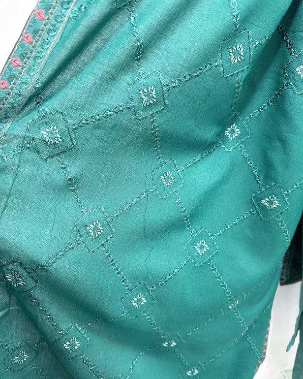 RAFIA Designer Sea Green Dhanak Heavy Embroidered Shawl Suit