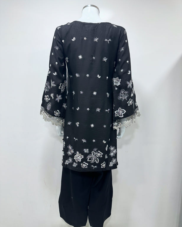 Simrans Ladies Ivana Lux Farshi Black Viscose Embroidered Suit