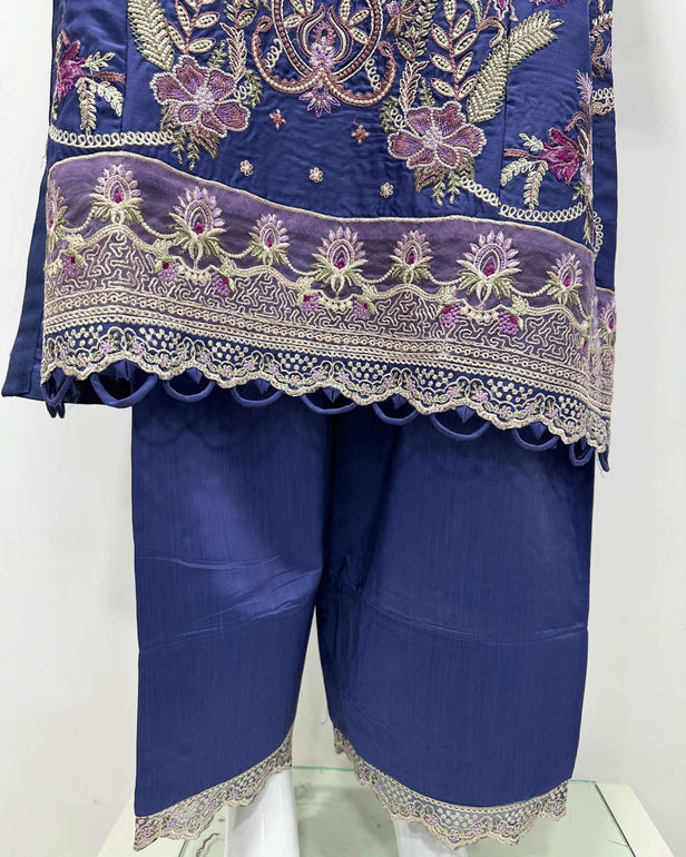 Simrans Ivana Lux Farshi Periwinkle Viscose Embroidered Suit