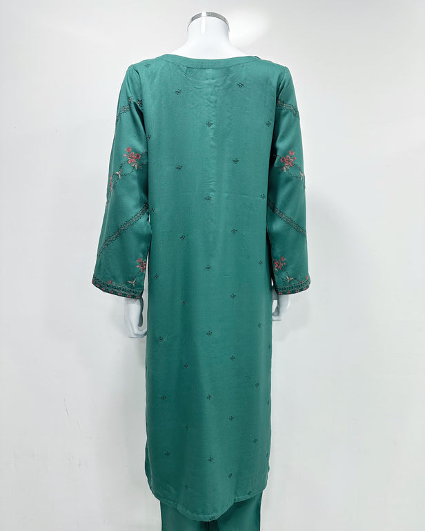 RAFIA Designer Sea Green Dhanak Heavy Embroidered Shawl Suit