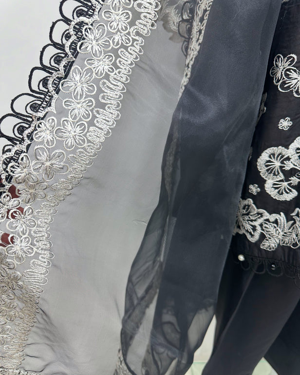 Simrans Ladies Ivana Lux Farshi Black Viscose Embroidered Suit