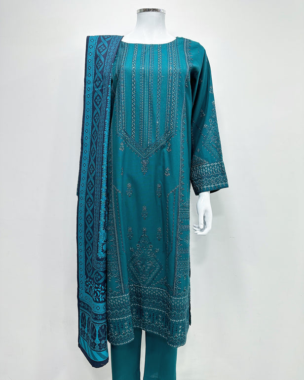 RAFIA Designer Teal Contrast Khaddar Kameez Suit