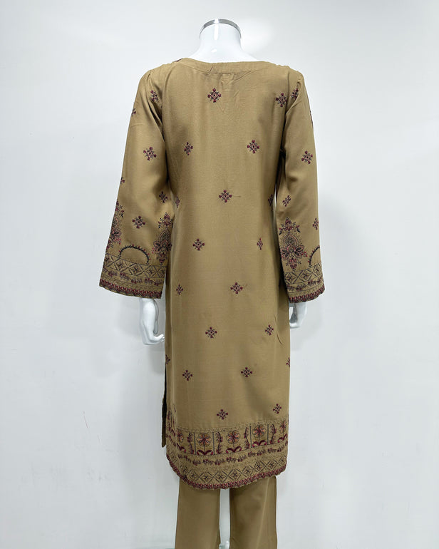 RAFIA Designer Sand Dhanak Heavy Embroidered Shawl Suit