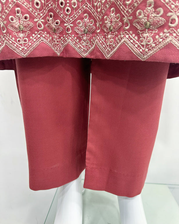 RAFIA Designer Coral Dhanak Heavy Embroidered Shawl Suit