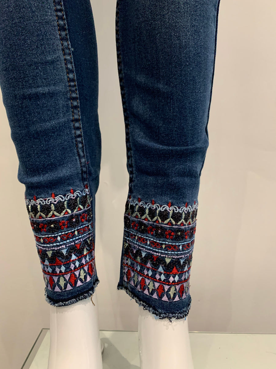 Embroidered ankle hot sale jeans