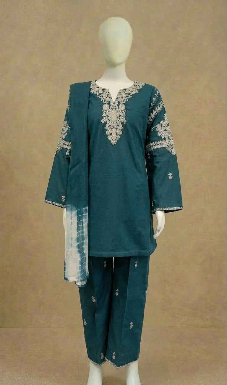 Girls Teal Embroidered Kameez Suit by Simrans