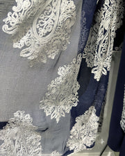 Simrans Navy Linen White Contrast Fancy Embroidered Suit