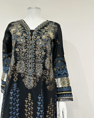 Simrans Black Premium Fancy Jacquard Embroidered Kameez Suit