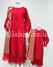 Simrans Ladies Mahira Red Chikankari Kameez Suit