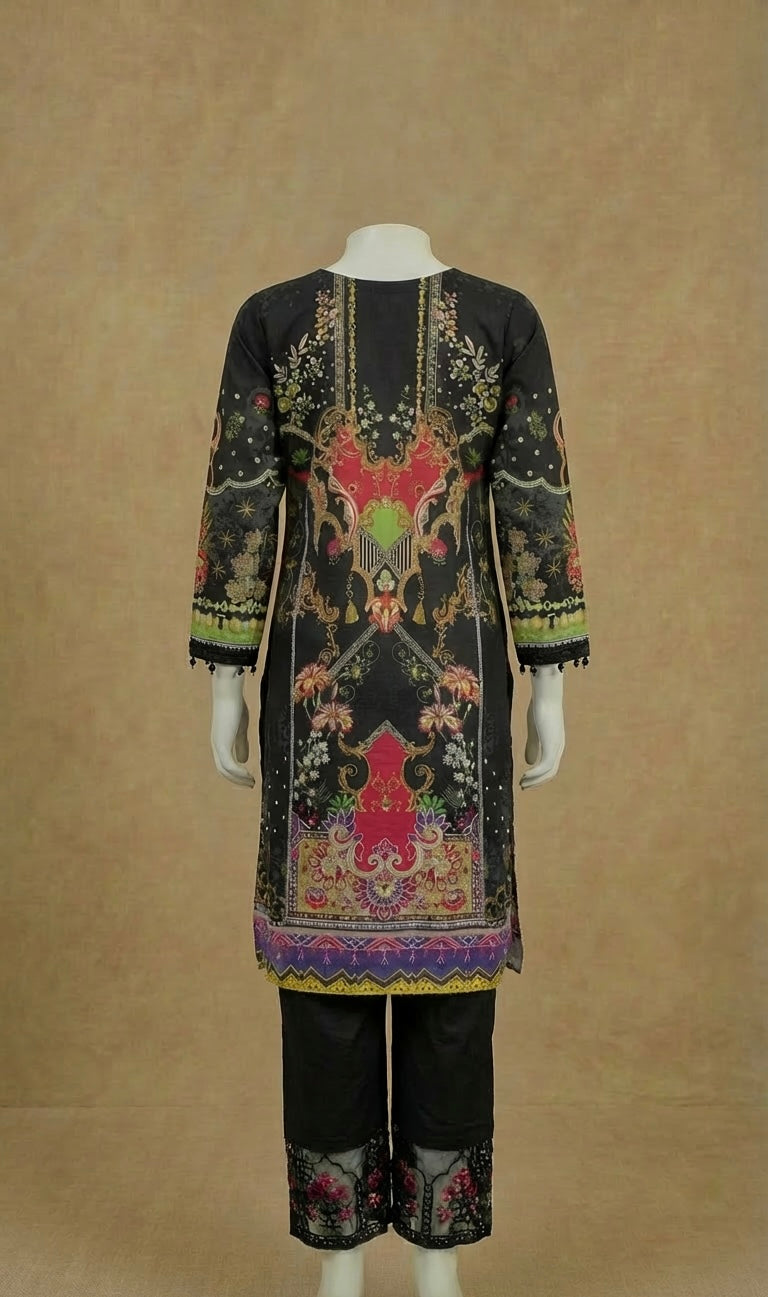 Girls Black Digital Lawn Kameez Suit by Simrans