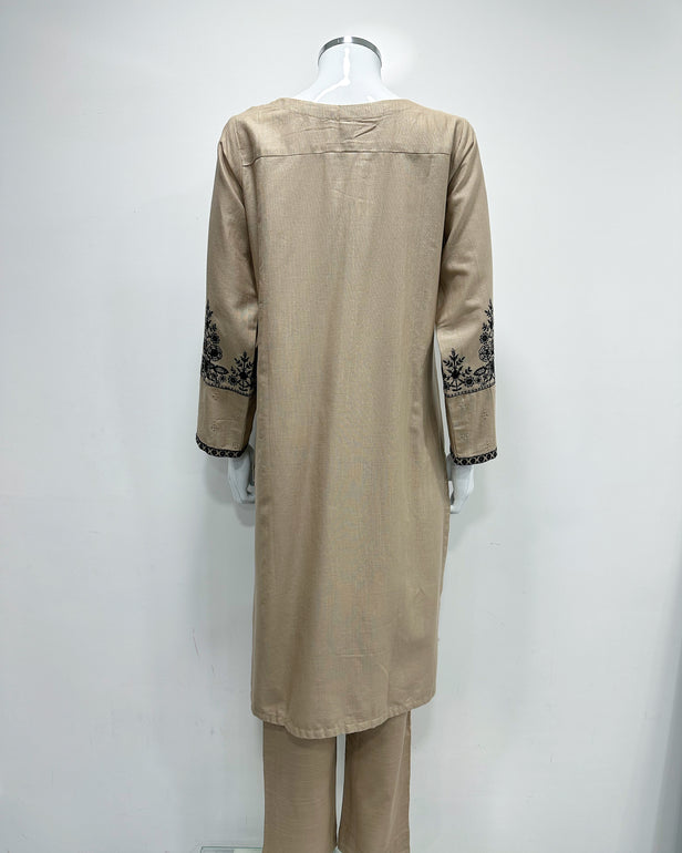 RAFIA Designer Beige Contrast Khaddar Kameez Suit