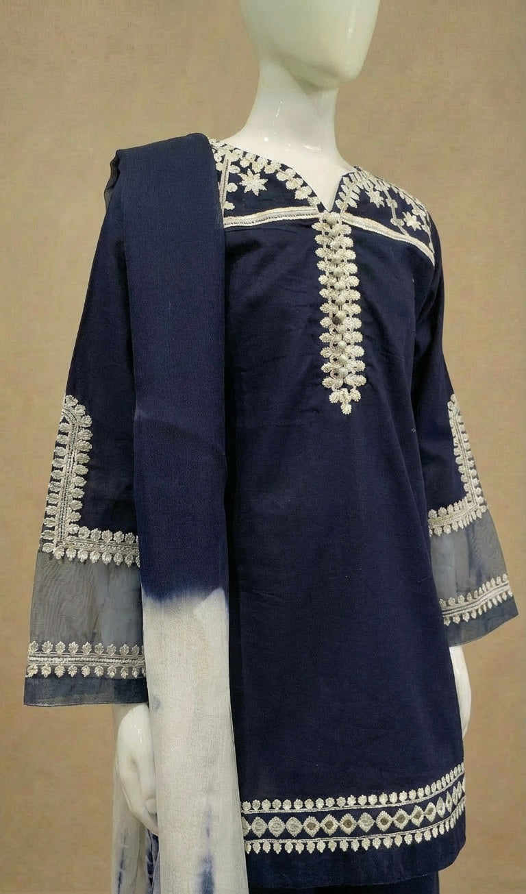 Girls Navy Embroidered Kameez Suit by Simrans