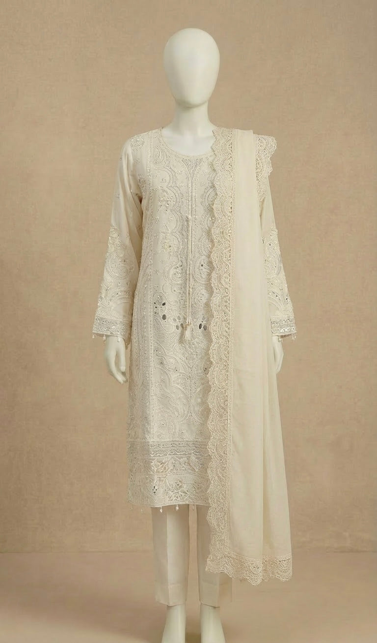 White Sequin Embroidered Suit by Simrans