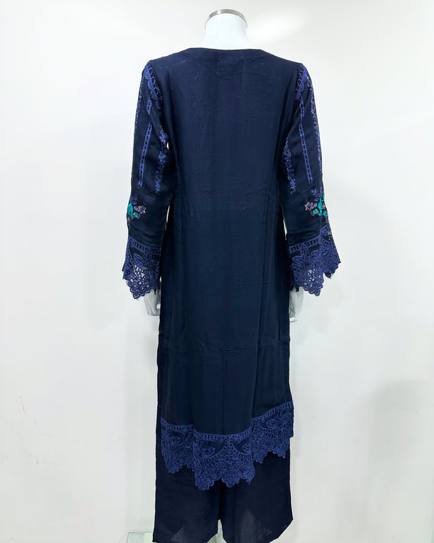 Simrans Navy Embellished Chiffon Kameez Suit