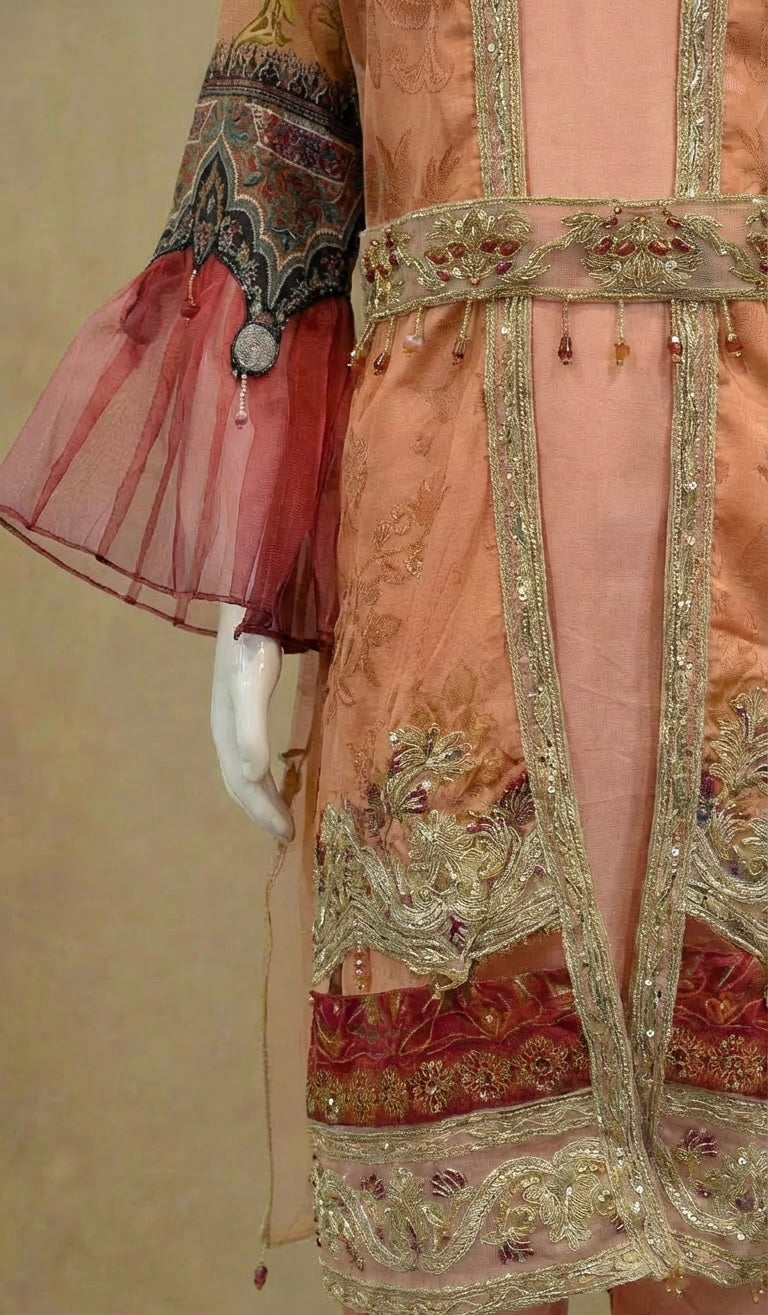 Ivana Girls Designer Peach Jacket Belt Suit by Simrans