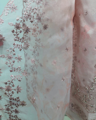 Simrans Ladies Baby Pink Fancy Silk Net Kameez Suit