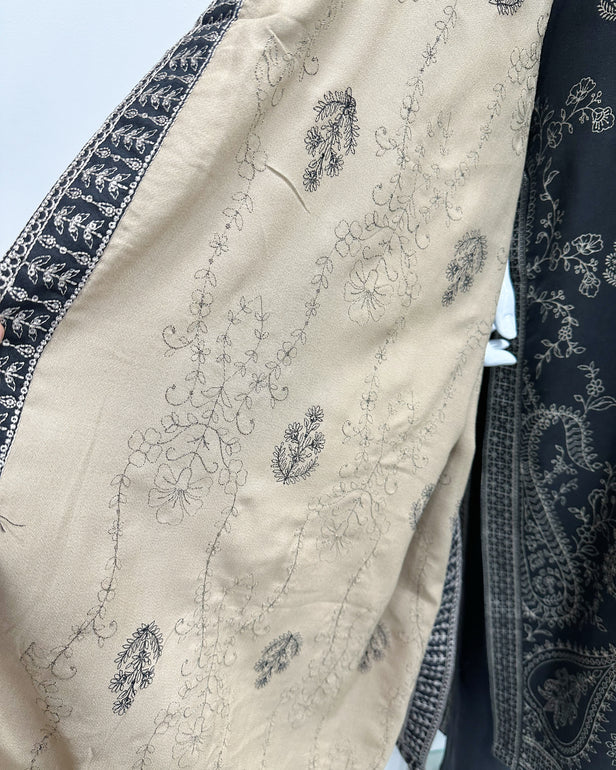 RAFIA Designer Black Dhanak Heavy Embroidered Shawl Suit