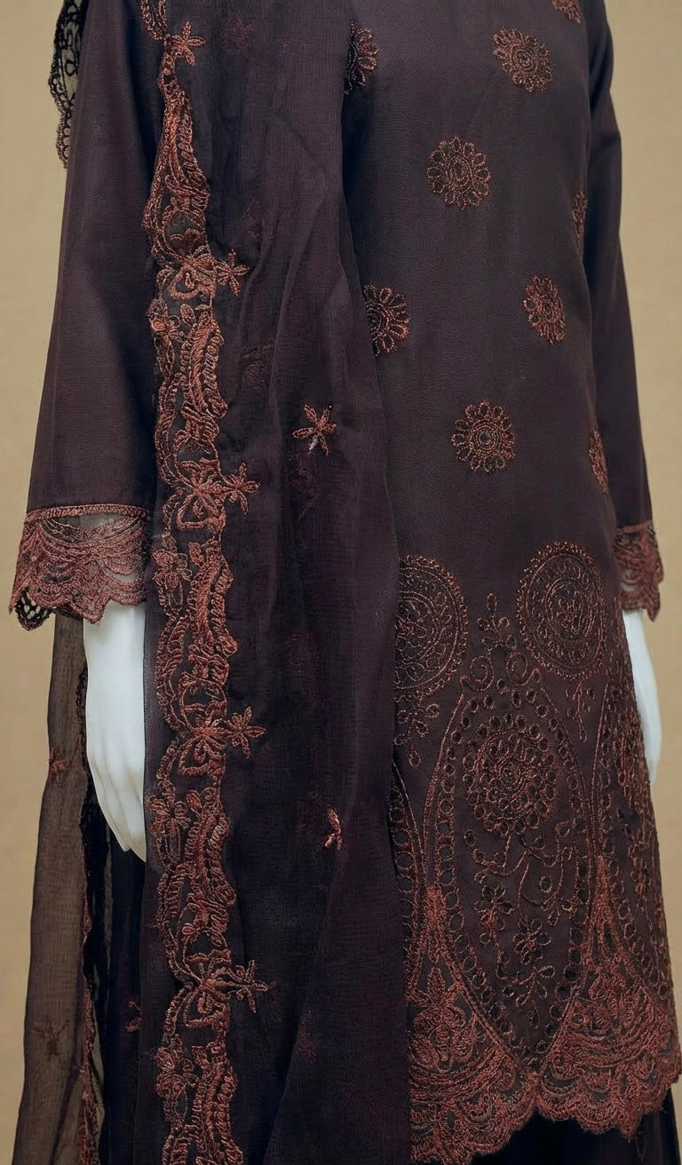 Girls Boho Chikankari Brown Embroidered Farshi Suit by Simrans