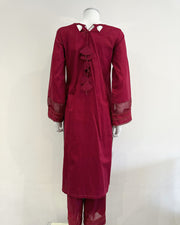 Simrans Deep Red Chickankari Embroidered Kameez Suit