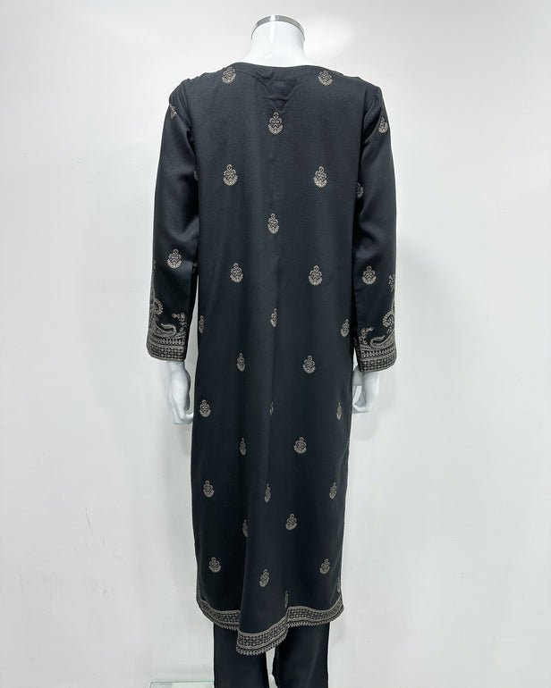 RAFIA Designer Black Dhanak Heavy Embroidered Shawl Suit