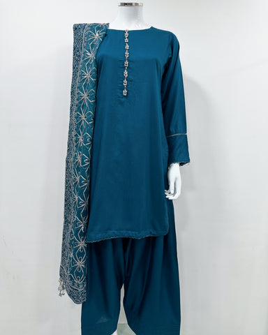 Simrans Ladies Kaash Festive Teal Farsha Salwar Suit