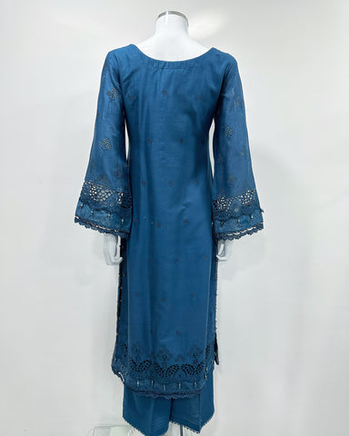 Simrans 'Firdous' Dark Teal Premium Chikankari Kameez Suit