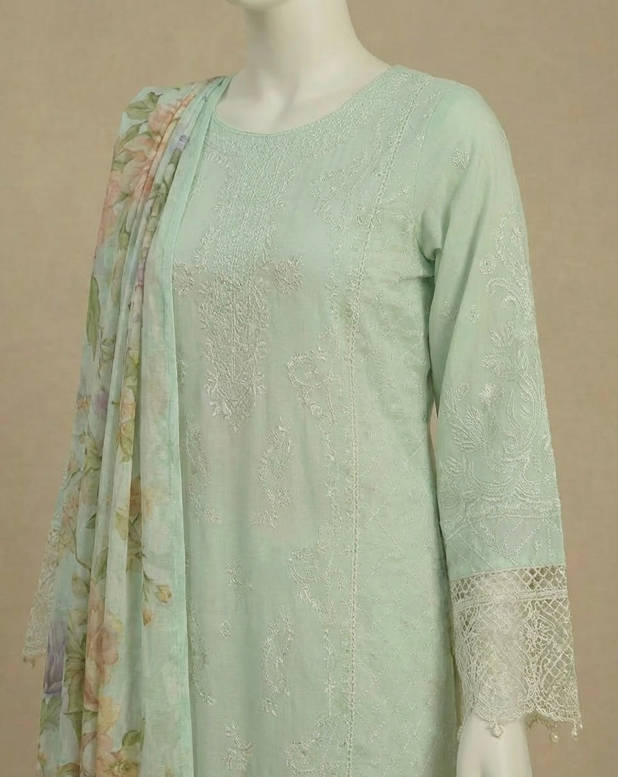Luxury Lawn Mint Green Embroidered Suit by Rafia