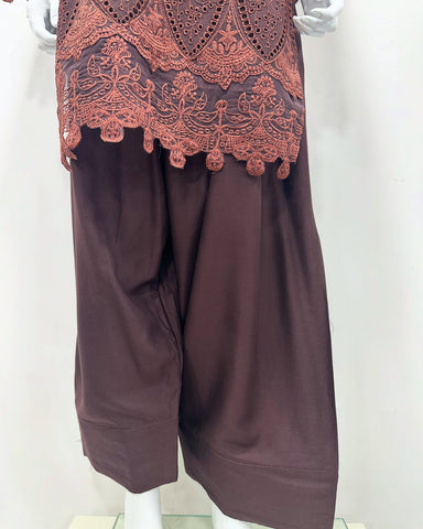 Simrans Ladies Boho Chikankari Brown Embroidered Farshi Suit