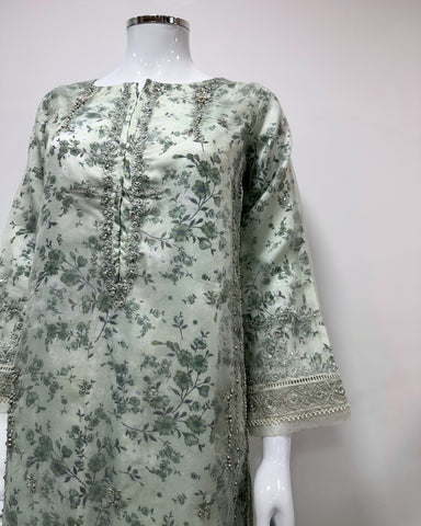 Simrans Ladies Mint Fancy Silk Net Kameez Suit