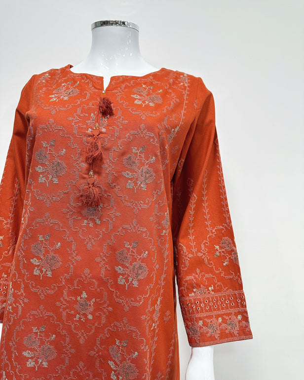 RAFIA Designer Burnt Orange Khaddar Kameez Suit