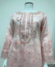Simrans Ladies Baby Pink Fancy Silk Net Kameez Suit