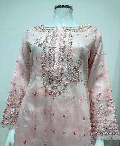 Simrans Ladies Baby Pink Fancy Silk Net Kameez Suit