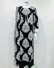 Simrans Jannat Black White Embroidered Linen Shawl Suit